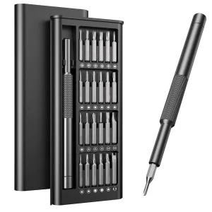 1 pc 25-in-1 Precision Screwdriver Set, Bearing Steel Small Screwdriver Professional Magnetic Mini Repair Tool Kit for Phone, Computer, Watch, Laptop, Macbook, Game Console, Eyeglass, Electronic Black