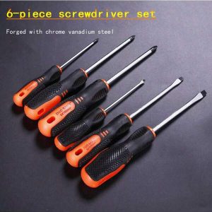 4pcs/6pcs Screwdriver Set, Cross-Head, One-Way, Magnetic, Slotted, Plum Screwdriver Bits, With Hard Handle, For Diy Home And Workplace Use Black