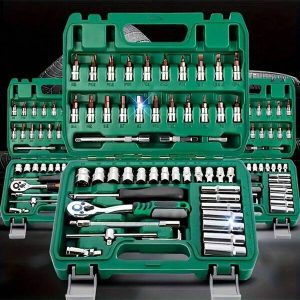 53pcs Stainless Steel Repair Tool Kit, 72-Tooth Quick Release Ratchet Wrench, For Motorcycles Maintenance - Home Repair Tools, Complete Automotive Maintenance Accessories Multicolor