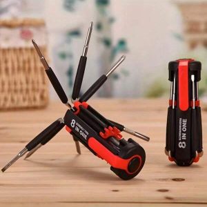 8-In-1 Multi-Function Cross Screwdriver With Light, Car Repair Tool Set, Hardware Combination Black and Red