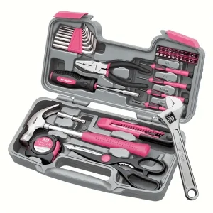 40-Piece All Purpose Household Pink Tool Kit For Girls, Ladies And Women - Includes All Essential Tools For Home, Garage, Office And College Dormitory Use Pink