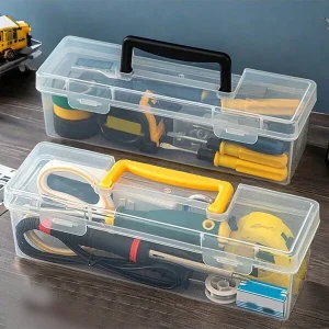 1pc Multifunctional Hardware Tool Box, Plastic Transparent Tool Storage Box, Waterproof Portable Electrician Drill Tool Organizer With Handle & Lid, Large Capacity Tool Case, Suitable For Home Organization & Storage Multicolor