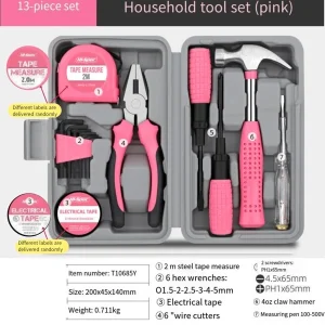 1pc Multifunctional Tool Set, Household Hardware Kit, Combination Set Including Pliers, Tape Measure, Screwdriver, Hammer, Etc., Complete Tools For Wide Applications Pink