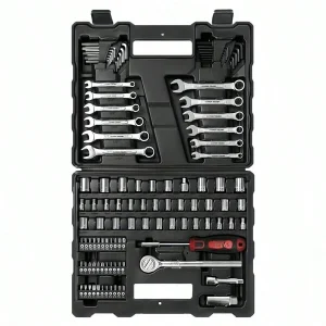 113 Piece 1/4 And 3/8 Inch Drive SAE Mechanics Tool Set, New Condition Black